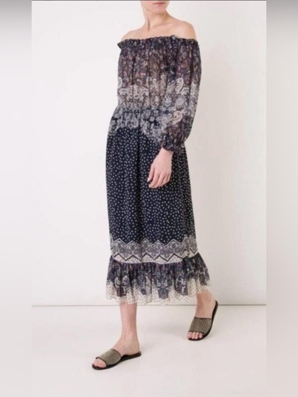 Saloni Elisa Floral of shoulders cocktail  dress size 6